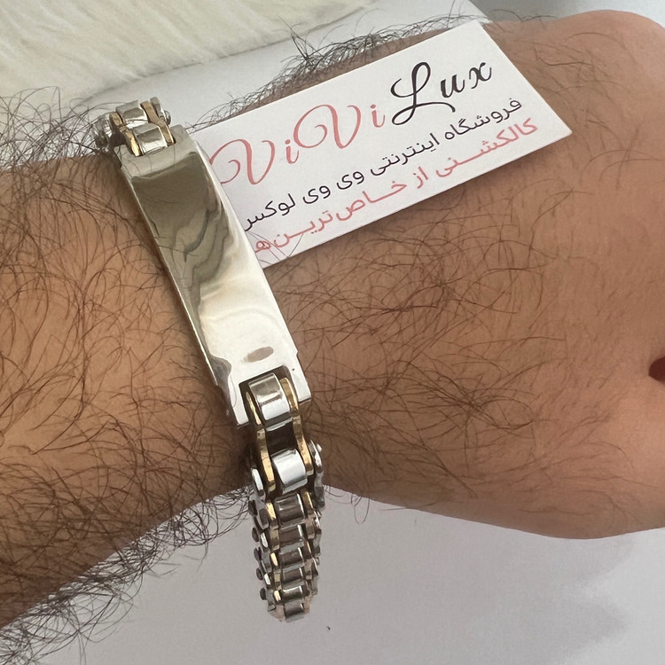 دستبند مردانه طرح طلا پلاک دار استیل
