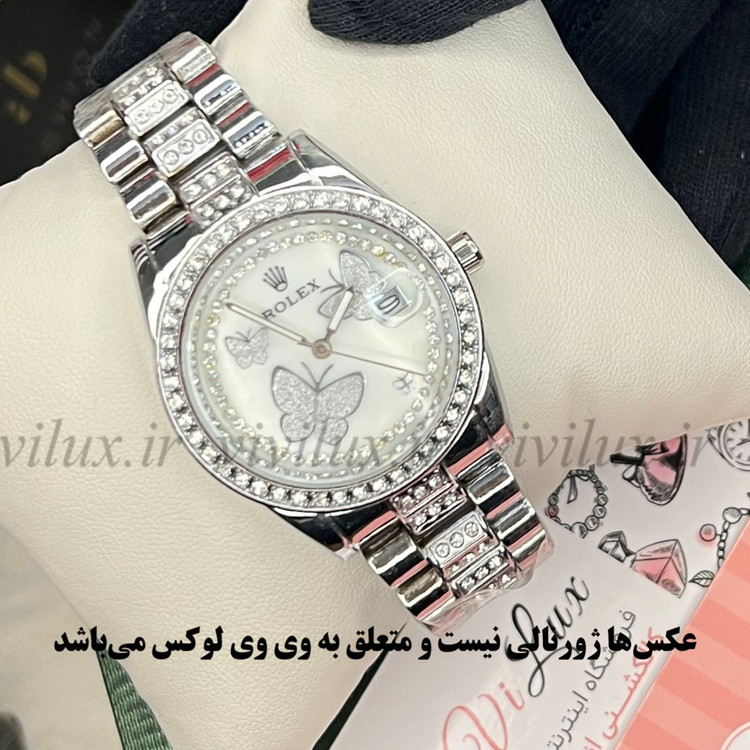 ساعت زنانه رولکس نگین دار پروانه استیل هدیه دخترانه