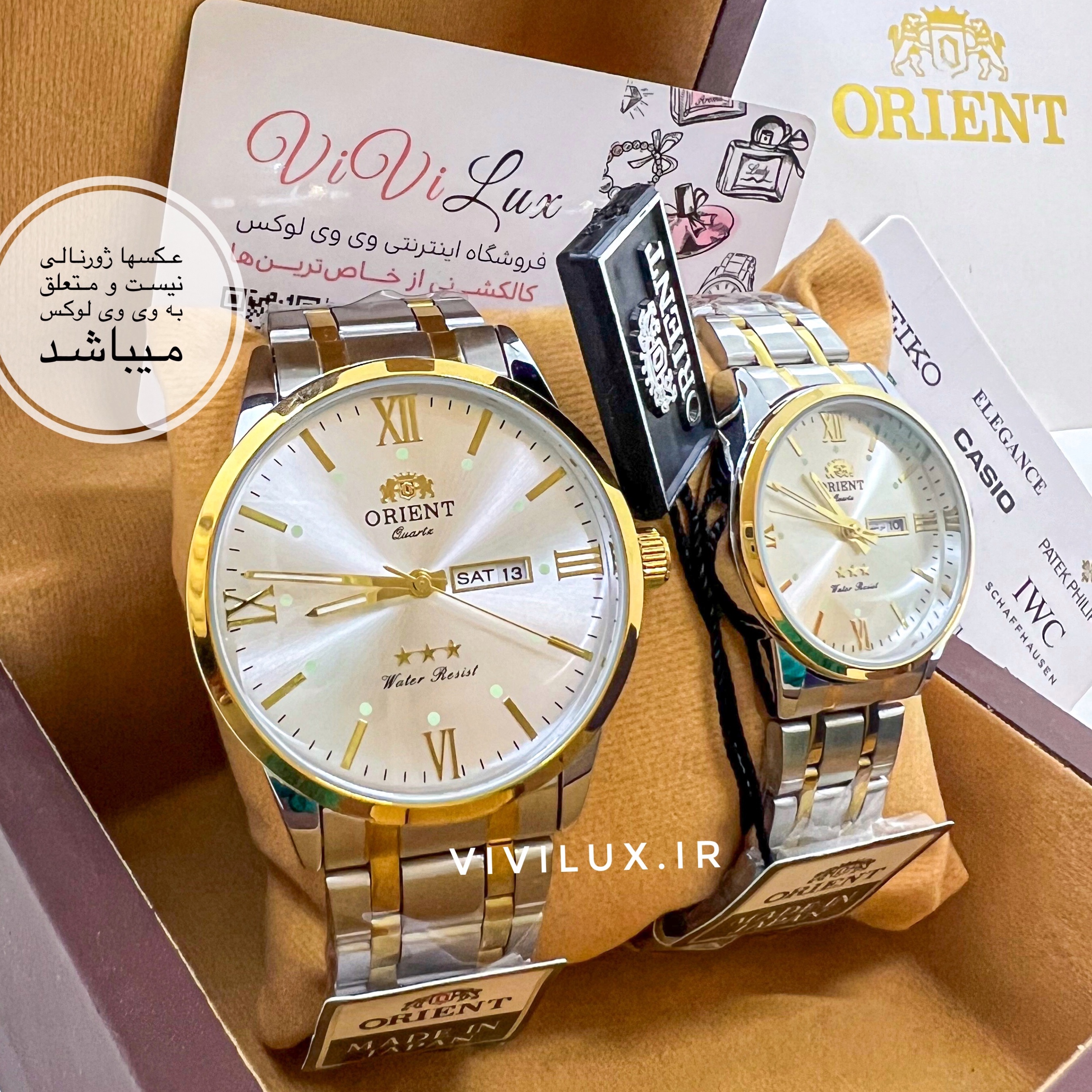 ساعت مردانه برند اورینت لوکس دو تقویمه استیل رنگ ثابت با تقویم فارسی و انگلیسی کیفیت عالی ORIENT