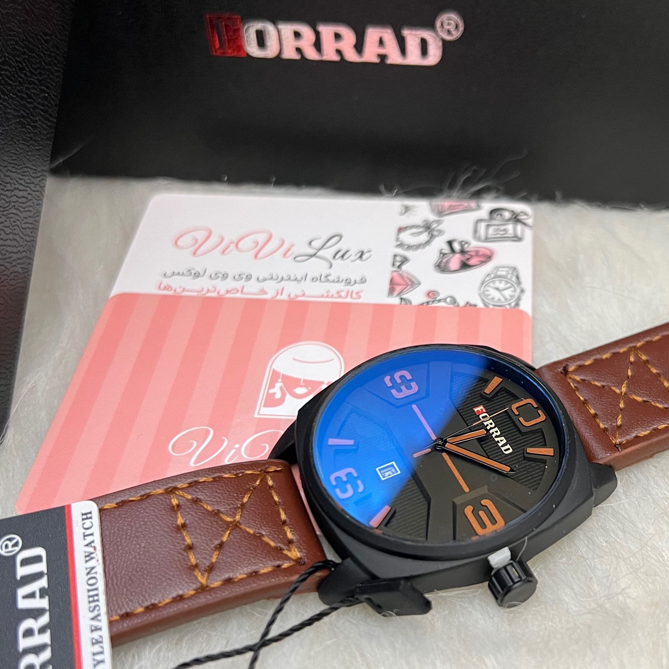 ساعت مردانه چرمی برند فوراد FORRAD با جعبه گارانتی 12 ماهه موتور