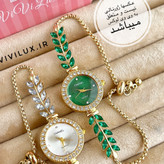 ساعت زنانه مجلسی نگین مارکیزی شنل بند کراواتی طلایی