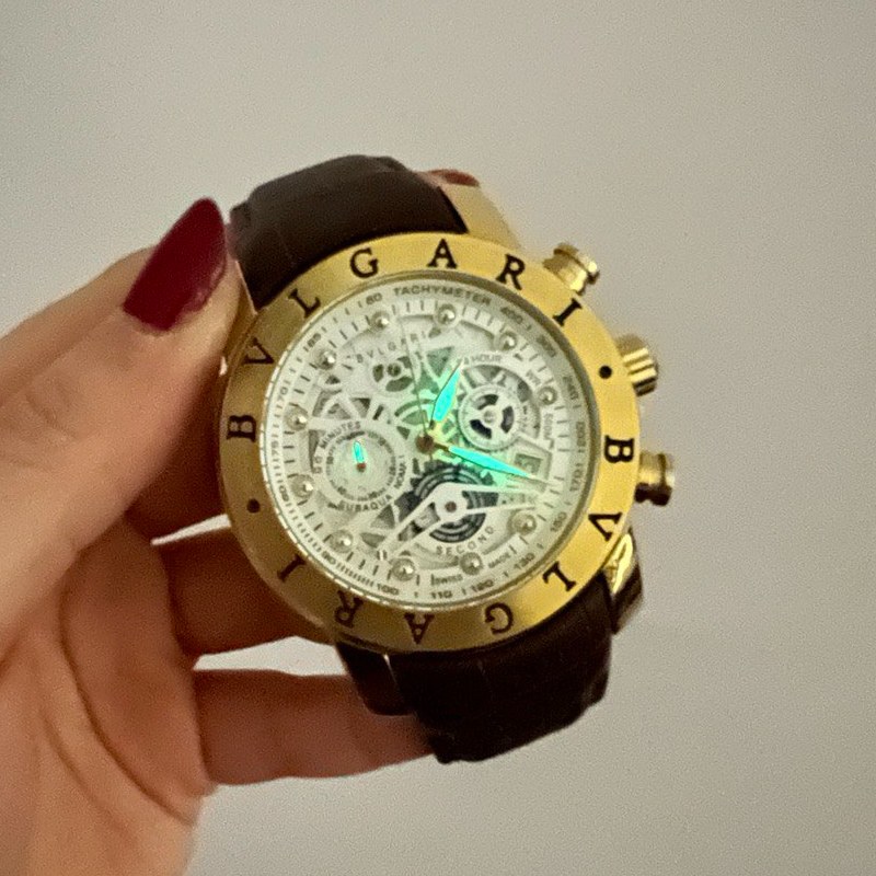 ساعت چهار موتوره بولگاری BVLGARI بند چرم کیفیت عالی AAA کد 01