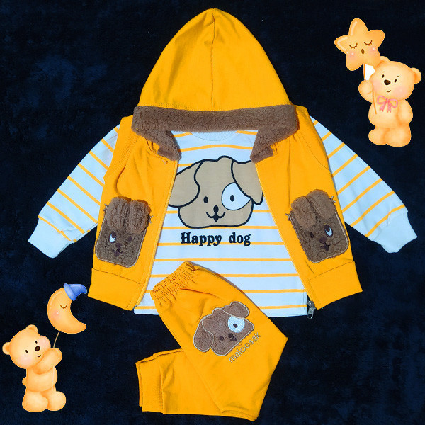ست 3 تکه لباس نوزادی مدل Happy Dog کد Za3