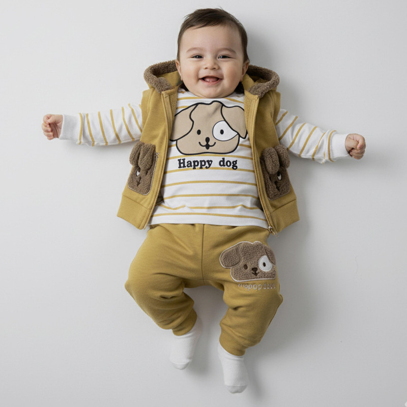 ست 3 تکه لباس نوزادی مدل Happy Dog کد Ne3