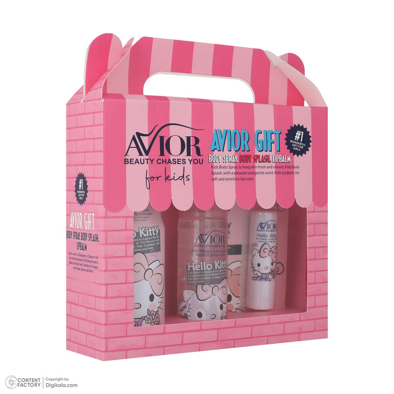 اسپری بدن کودک اویور مدل hello kitty حجم 130 میلیلیتر با رایحه گرم مناسب زمستان به همراه بادی اسپلش اویور مدل hello kitty حجم 60 میلیلیتر و بالم لب اویور مدل hello kitty با وزن 2.8 گرم