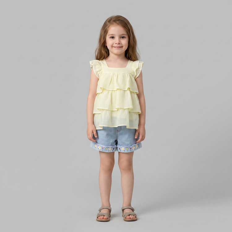 تاپ و شلوارک دخترانه جین ساده مدل SHEIN-5Y