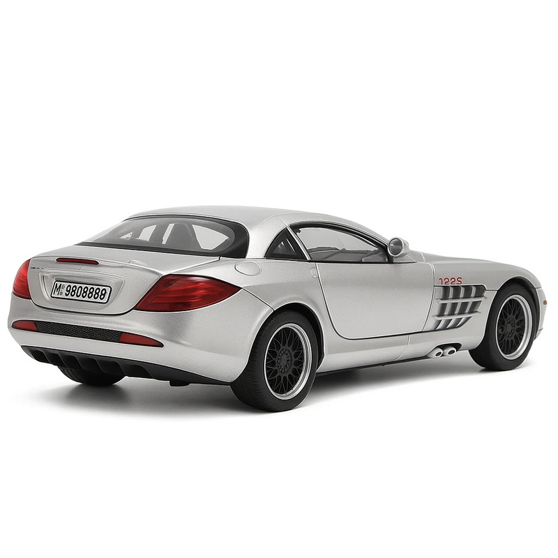 ماشین بازی فلزی سواری مدل مرسدس بنز SLR مقیاس 1:24 با طراحی دقیق، چراغ و افکت صوتی، چهار چرخ و طرح اسپرت