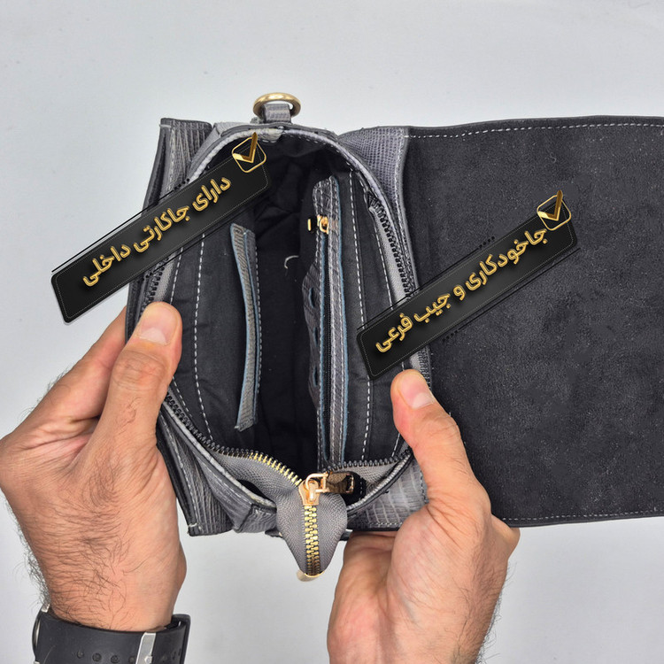 کیف زنانه رودوشی چرم طبیعی طرح لیزارد مدل FTH148L