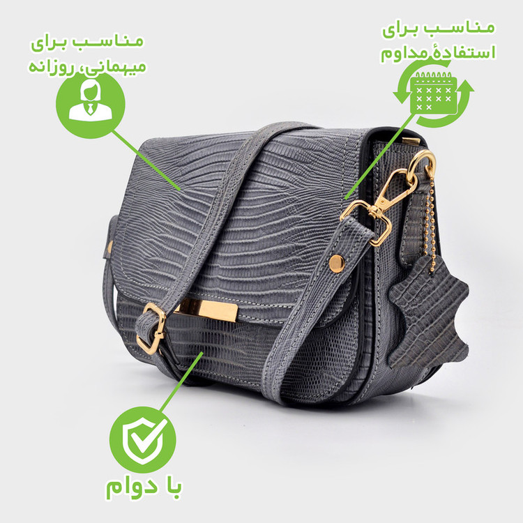 کیف زنانه رودوشی چرم طبیعی طرح لیزارد مدل FTH148L