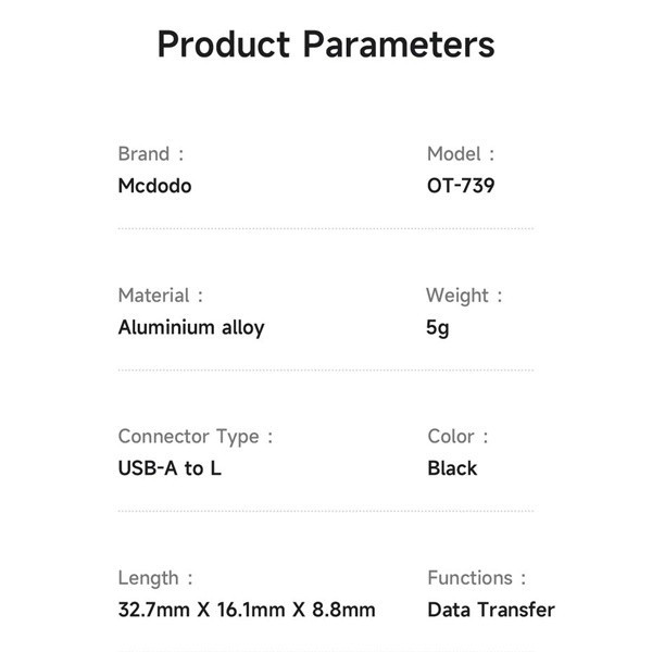 مبدل USB-A به لایتنینگ مکدودو مدل OT-739