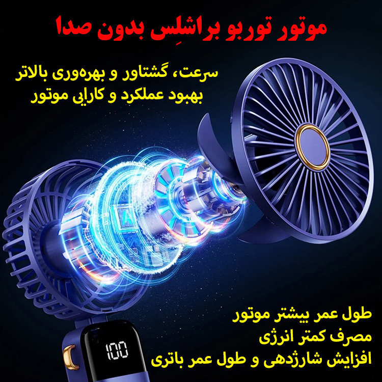 پنکه شارژی مدل JF101 کد D90 ظرفیت 1200 میلی آمپر ساعت